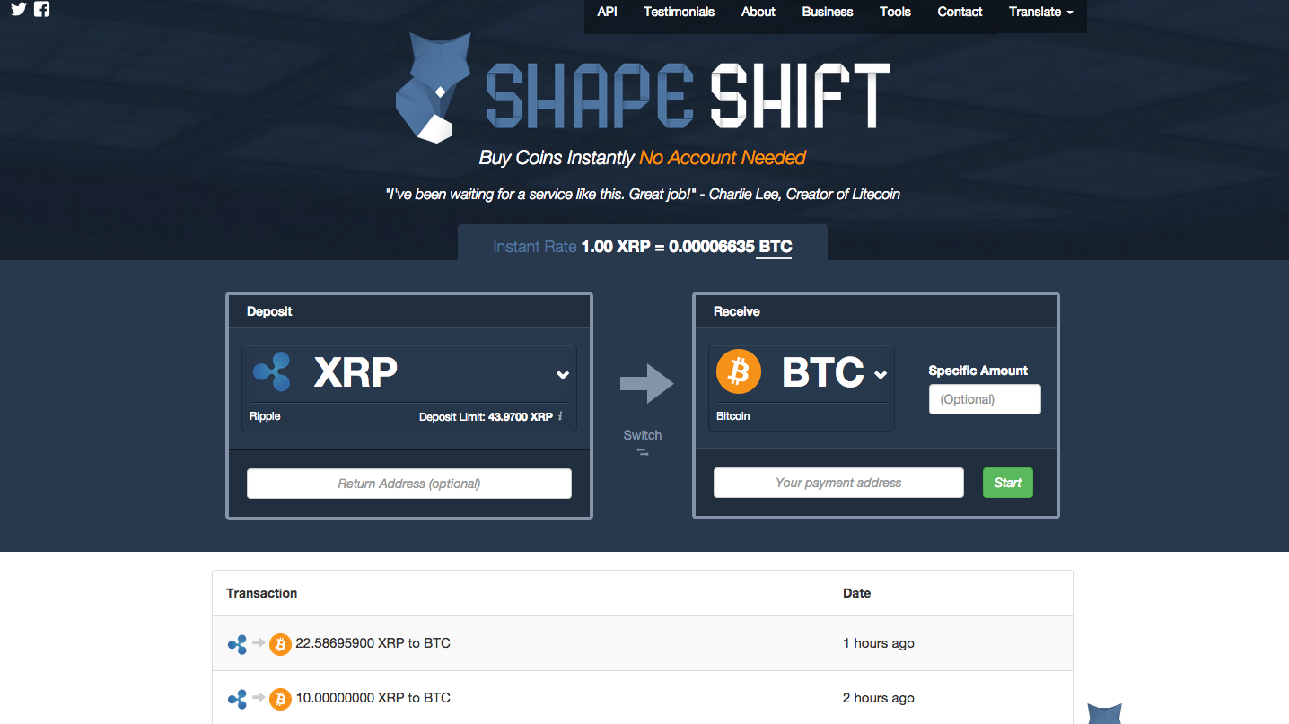 shapeshift bitcoin to ripple